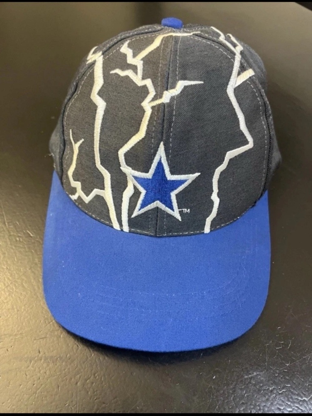 Vintage Drew Pearson NFL Dallas Cowboys Lightning Bolt Black Blue Snapback Hat Y